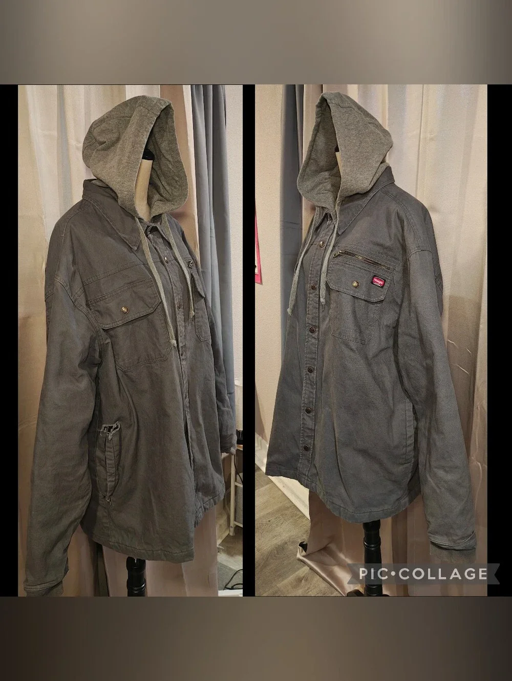 🖤Vintage Wrangler Workwear Grey Hooded Duck Canvas Heavy Duty Utility Jacket🩶